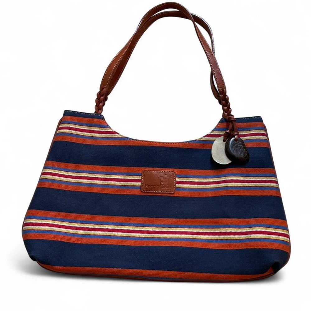 Navy Striped Canvas Shoulder Bag